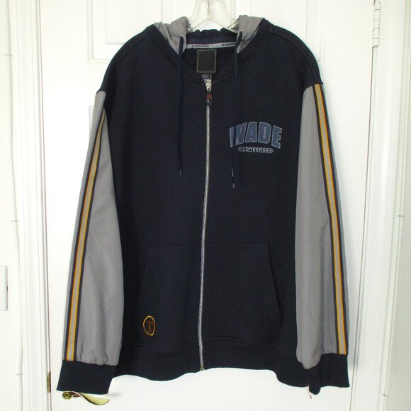 Converse Dwyane Wade Mens L/S Navy Cotton Hoodie Varsity Jacket NWOT - 2XL - Picture 1 of 4